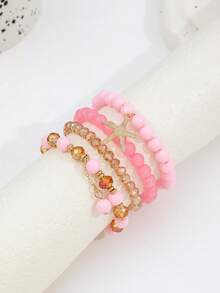 4pcs/Set Fashionable Bohemian Ocean Beach Style Starfish Pendant Multi-Layer Beaded Asymmetrical Bracelet Set