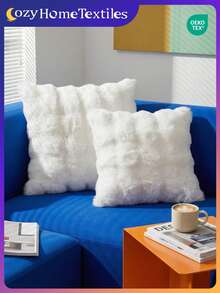 1/2/4件装奢华仿毛皮托斯卡纳抱枕套,不含枕芯,柔软舒适,蓬松,家居装饰靠垫套,适用于客厅沙发、卧室床头板,纯白色绒毛抱枕套,超大尺寸,拉链封口,可机洗,45x45英寸,Oeko-Tex认证 - 白色 - 查看 11