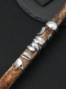 6pcs Asymmetrical Liquid Silver Smooth Rings, Unique Minimalist Water Drop Rings For Women - Silver - View 4