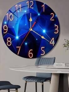 1pc 10-Inch/12-Inch Constantplanet Silent Wooden Wall Clock - Dreamy Navy Blue Geometric Design - Suitable For Living Room, Bedroom, Kitchen And Outdoor Decor, Home Decor, Room Decor - Multicolor - View 3