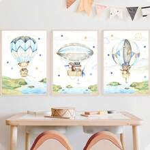 1幅帆布墙画_儿童房海报，热气球，儿童艺术，墙面装饰，图片，动物图案，礼物，波西米亚风格，婴儿用品 - 带框婴儿房墙画，完美适用于游戏室装饰、婴儿房装饰、托儿所装饰、幼儿园装饰、男孩房装饰、女孩卧室装饰、儿童房装饰。 - 彩色 - 查看 9