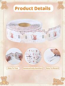 500pcs/Roll Brown Bear Design Raffle Tickets Roll,Babe Shower Party Supplies,Gender Reveal Party Games Activities Props,Event Tickets, Admission Tickets, Lucky Draws,Celebration Tickets,Class Rewards,Birthday Party Games Supplies - Brown Bear - View 10