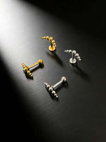 1 st rostfritt stål heta 7-bollars örhängen med nagelserie, platt botten, labret, modepiercingsmycken