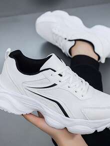 春秋季时尚休闲透气网面大码男士运动鞋，轻便跑步鞋 - 白色 - 查看 5