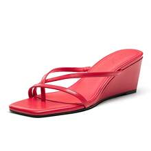 Women's Dressy Summer Wedge Sandals Slip On Casual Strappy Thong Slides Cute Square Open Toe Flip Flop Heels For Women Ideal For Busy Mornings, Workdays, Or Relaxed Evenings Without Compromising Style - 紅色 - 查看 3