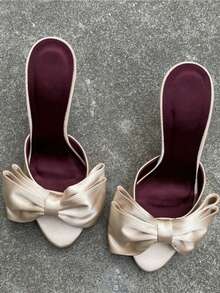 Dép lê cao gót kiểu Pháp thắt nơ cỡ lớn, dép bít mũi hở mũi, thích hợp cho hoạt động ngoài trời mùa hè. - Màu be - Xem 3