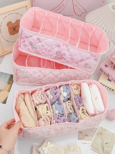 Multi-Compartment Quilted Print Storage Basket, Underwear & Socks Organizer, Diaper Caddy, Clothes Storage, Baby Essentials Holder, Face Mask Organizer, Portable Multipurpose Storage Bin, Home Decor, Essential For Wardrobe Organization, Best Housewarming Gift For Friends