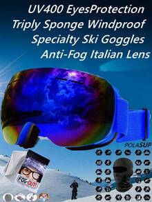 POLASUP 1 件冬季防雾专业双层防雾滑雪镜，带镜面涂层，聚碳酸酯防碎镜片，可调节防滑带，厚泡沫垫，适合高山滑雪、西伯利亚滑雪，圣诞礼物 - 黑框/防霧雙層銀色鍍膜鏡片//雙調整扣 - 查看 8