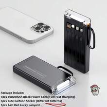10000/20000mAh 5V3A Fast Charging Multifunctional Power Bank With Flashlight, Ultra-Bright LED Camping Light, Rechargeable Portable Mobile Phone Charger, Built-In 4 Cables, USB-C Input & Output, Outdoor Travel Must Have Battery Packs,Give A Gift/Present.Travel, Going Out, Going To School, Going To Work And Going Out Are Necessary.Outdoor - 黑色 - 查看 9