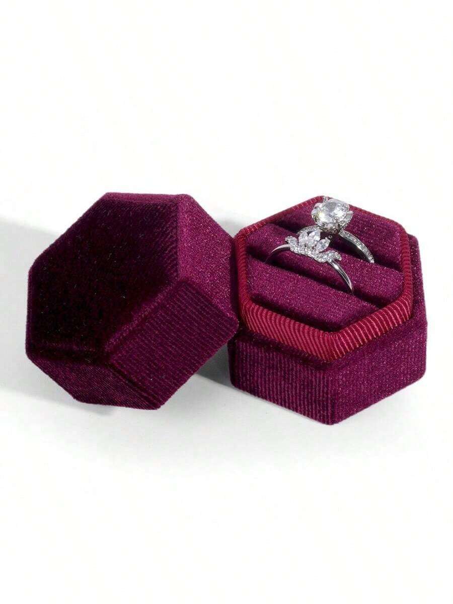 [High-End Velvet Jewelry Box] Daily Storage Hexagonal Shape Ring Jewelry Special Packaging Box Jewelry Storage Box Exquisite Gift - Burgundy - View 1