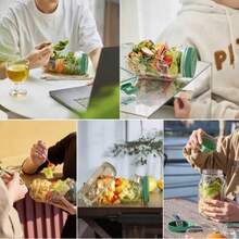 32oz Salad Mason Jar With Side Spout And Leak-Proof Lid, Microwave, Dishwasher & Fridge , Sealed Salad Container With Condiment Tray, Stackable Design, Great For Meal Prep, Lunch & Dinner - Multicolor - View 5