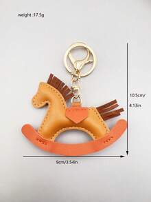 1pc Leather Charm Keychain With Swinging Horse Decoration, Cute Animal Jewelry Accessory For Bags, School Christmas Gift Ideas Bag Accessories Lanyards With Id Holder Car Accessories Bag Charms