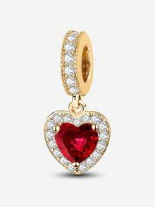 1件925纯银心形系列大铃铛6珠能量石吊坠，适合女性珠宝DIY手链 - 金色 - 查看 4