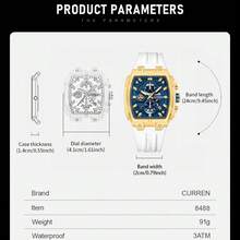 Reloj de pulsera de lujo para hombres CURREN con cronógrafo de cuarzo, resistente al agua, correa de silicona, luminoso y fecha automática - Multicolor - Ver 4