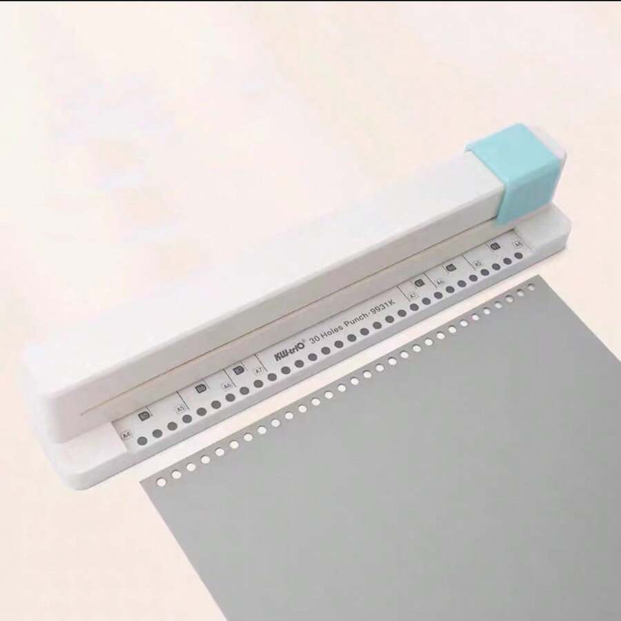 30-Hole Manual Punch - Adjustable Hole Spacing, Suitable For Loose-Leaf Notebooks, Planners, Punching A4/B5/A5/B6/A6/B7/A7 Sizes, Multi-Size Office Paper Punch, ABS + Metal Material, Durable - White - View 1