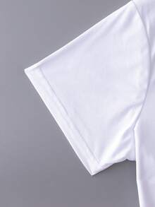 Customized Short T-Shirt For Women, Personalized, Women's T-Shirt, Use Flocking Technique To Customize Your Slogan, Fuzzy Texture Text Print, Create Your Unique Spring/Summer Style. Suitable For Daily Wear, Sports, Outdoor Activities, Spring/Summer Clothing, Valentine's Day Outfit, Family, Couples, Parent-Child, Group White - White - View 9