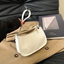 Women's Simple Solid Color Shoulder Bag, Casual Everyday Style, Fashionable Burgundy Color. - trắng - Xem 3