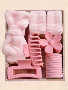 16pcs/Set Pink Household Washing Accessories Set, Including Large Comb, Hair Clips, Wrist Band, Hair Ties, Etc. - Suitable For Girls And Women, Decorative Accessories, Suitable For Daily Use, Bathing, Waterproof, New Combination, Adorable And Sweet, Multi-Functional - Suitable For Daily Life And Outfits, Style, Claw Clips - Multicolor - View 1