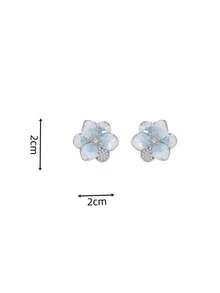 一对优雅蓝色花朵水钻耳钉，时尚百搭，适合日常佩戴，女士必备。 - 藍色 - 查看 4