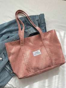 Large Capacity Solid Color Simple Corduroy Tote Bag, Tote Bags For Students, Multiple Compartments, Perfect For Beach, School, Work & Daily Use, Literary School Bag For Teens, Book Bag For Women Or Students, Perfect For Books, Shopping, Back To School And More, Perfectly Matching With Fall Outfits Women - 粉色 - 查看 10