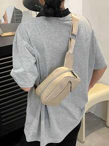 Solid Color Nylon Fabric Versatile Minimalist Waist Bag, Running Sports Chest Bag, Multi-Functional Crossbody Chest Pack, Fashionable Women Mini Chest Bag, Phone Pouch, Coin Purse, Business Style, Travel, Sports - Khaki - View 2
