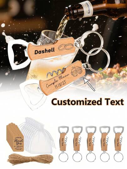 Customize 1/10pcs Multi-Functional Bottle Openers With Key Chains. Simple Manual Bottle Openers Are Compact And Portable. They Are Practical Wine Accessories For Parties And Suitable For Beer And Soda. They Are Creative Customized Wedding Souvenirs And Party Gifts.