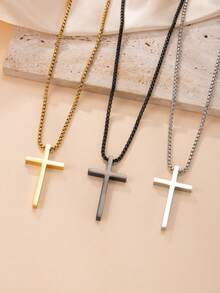 1pc Minimalist Stainless Steel Cross Necklace, Suitable For Men To Wear In All Occasions - Pendant Necklace - View 3