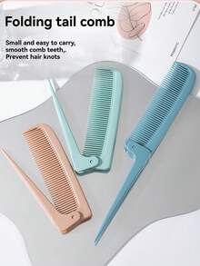 Foldable Pointed Tail Comb, Portable Travel-Friendly Dry & Wet Use Mini Compact Anti-Static Hair Brush Tool - Multicolor - View 2