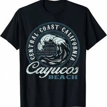 Cayucos Retro Wave Circle - Beach Gift T-Shirt - 軍綠色 - 查看 1