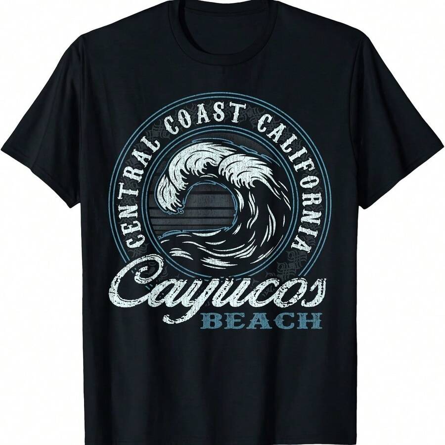 Cayucos Retro Wave Circle - Beach Gift T-Shirt - 軍綠色 - 查看 1