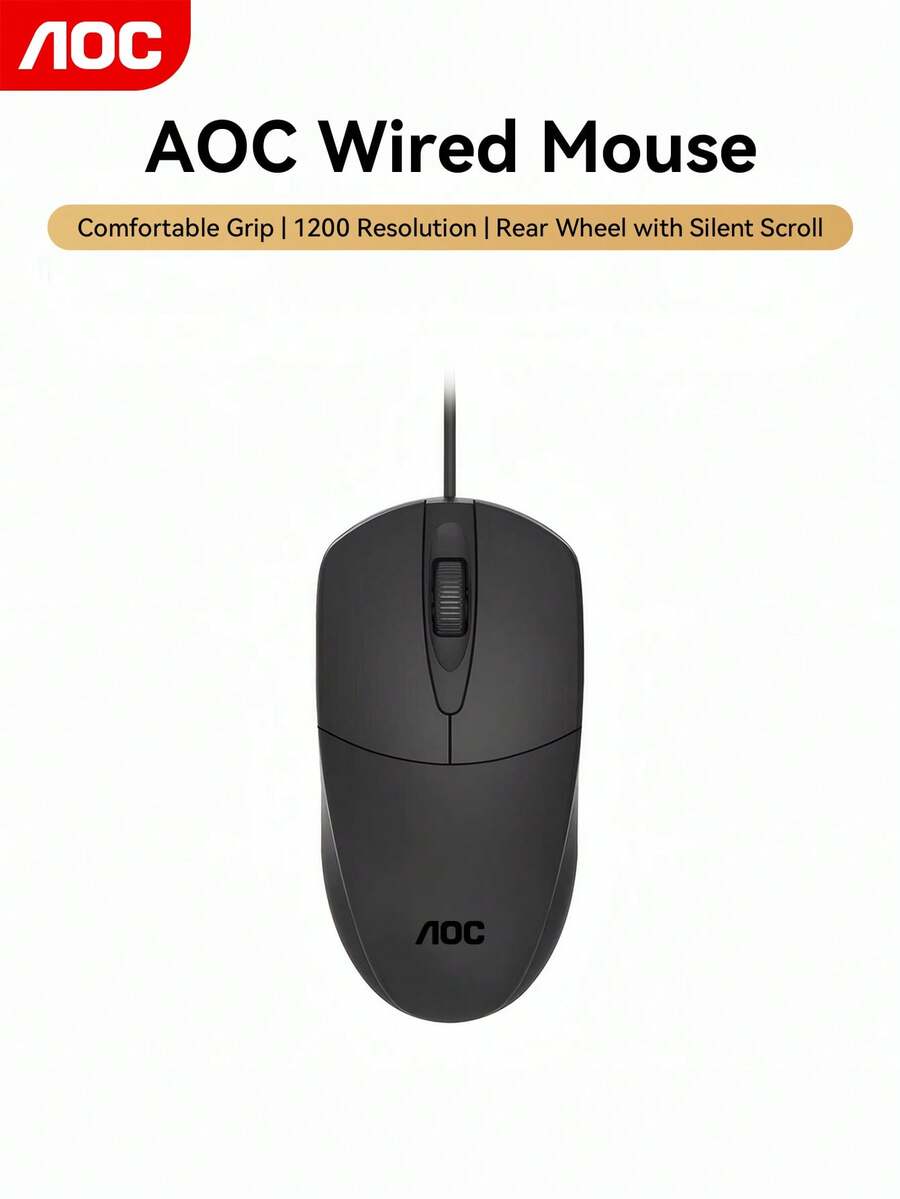 AOC Wired Optical Mouse With Smooth Gliding Scroll Wheel, Anti-Slip Matte Finish And Spill-Resistant Design For Enhanced Comfort And Control - Black - View 1