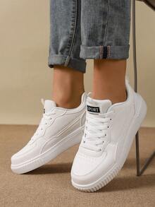 【真皮滑板鞋】36-45码 白色真皮男士滑板鞋 - 女士休闲鞋 - 舒适低帮，耐磨橡胶鞋底，PU内衬 - 休闲系带低帮运动鞋 - 白色 - 查看 5