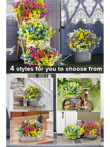 3/4/6/8/12 Bunches Realistic Tricolor Violet Artificial Flowers - UV Resistant Durable Stems Suitable For Indoor Vases, Outdoor Porch, Window Boxes, Garden Beds, Balcony Planters, Patio Pots Decor - Multicolor - View 11