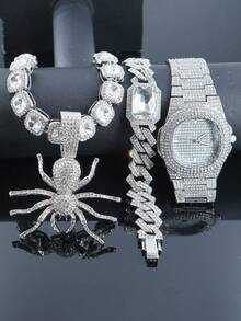 1 set Spider 3D-hänge, sockerbitsberlock, ädelstensarmband, herrklocka, presentförpackning, coola smycken i mörk stil som lämpar sig för semester och vardagsbruk - Spindelhalsbandshänge - Visa 24