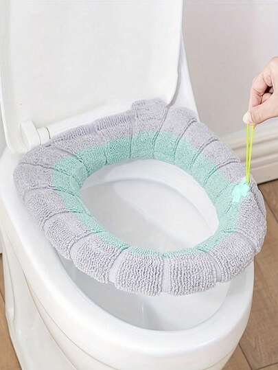 1/2pcs Soft Knitted Toilet Seat Cover, Thickened Toilet Cushion Pad, Warm & Comfortable For Oval Toilet, Machine Washable
