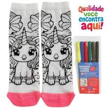 Meias Bob para Pintar – Meia Infantil de Colorir com Canetinhas Laváveis - Rosa chiclete - Visão 1