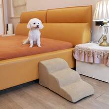 1pc Plush Warm Pet Stair Ramp, Elderly/Small Dog Assistance Ladder, Protect Every Step, Easy Up And Down, Love Lasts Longer, Removable & Washable Foam Stairs For Sofa, Bed, Puppy, Kitten - Beige - View 5