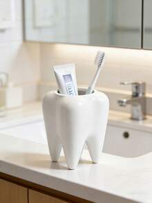 1个创意牙齿造型笔筒，牙刷收纳架，独特的白色牙齿设计，适合作为牙科/牙医小礼物，也可用于家庭办公室桌面收纳和浴室化妆刷收纳，还可用于收纳浴室牙刷、牙膏、办公用品和学习用品。 - 彩色 - 查看 10