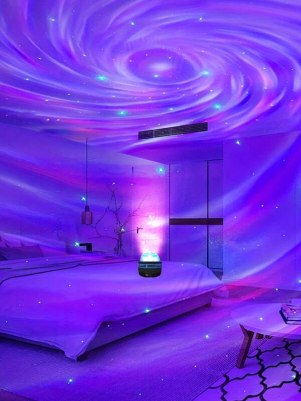  [Remote Control RGB Aurora Starry Sky Projector] LED Starry Sky Projector Night Light, With Remote Control And Voice Control RGB Aurora Northern Lights Effect, Multi-Color Desktop Decorative Lighting, Suitable For Bedroom, Living Room, With Button Battery