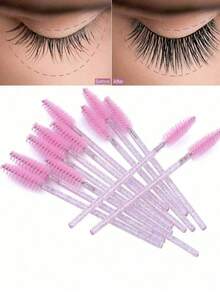 50PCS Crystal Pink Eyelash Brushes, Disposable Bendable Eyebrow Spoolies With Container, Mascara Wands For Lash Extensions & Castor Oil - Hồng - Xem 7
