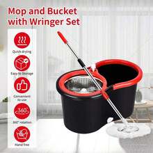 Bucket With Wringer Set, 360° Microfiber Spin Mop With Bucket And 3 Microfiber Mop Heads And 61 Stainless Steel Adjustable Handle Floor Cleaning, Black - 黑色 - 查看 4
