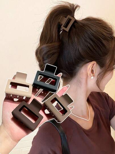 4pcs Women's Simple Basic Square Hair Clips, Matte Finish, Vintage Minimalist Style, Suitable For Daily Commute, Parties, Holidays, Birthdays And Various Social Occasions