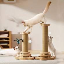 Sisal Cat Scratching Post - Durable, Cat Climbing Frame With Trackball & Hanging Ball Toys, Multi-Functional Interactive Cat Toy, Suitable For Indoor/Outdoor Use For Small/Medium Cats, Artificial Feather, 2 Models Available - Small Size 40cm - View 10