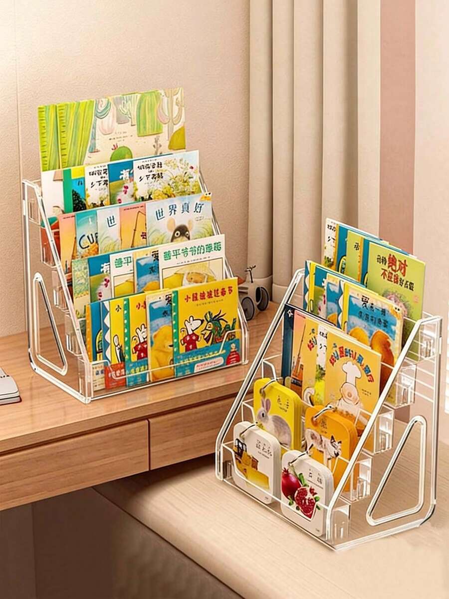 3層/5層桌面書架與收納架－分層壓克力展示架，適用於繪本與雜誌，理想的床邊閱讀架