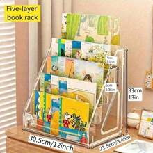 3層/5層桌面書架與收納架－分層壓克力展示架，適用於繪本與雜誌，理想的床邊閱讀架 - 多色 - 查看 5