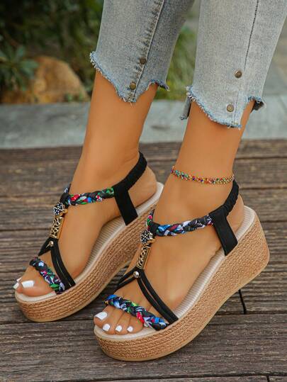 1 đôi sandal đế xuồng mùa hè dành cho tuổi teen, thích hợp cho sinh hoạt hàng ngày, kỳ nghỉ, đi biển, kiểu dáng casual, hở mũi, thời trang đa năng.
