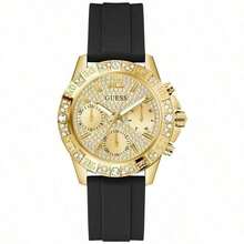 Guess Relógio de Luxo Feminino Dourado com Bezel Decorado com Cristais, Mostrador Multifuncional, Movimento de Quartzo, Relógio de Pulso Elegante e da Moda como Presente - Preto + Dourado Três Olhos - Visão 1