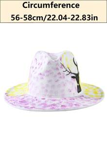 LEAJOURNO. 1pc Unisex Hand-Painted Felt-Like Fashionable Y2K Style Panama Hat, Outdoor Cap - Mauve Purple - View 6