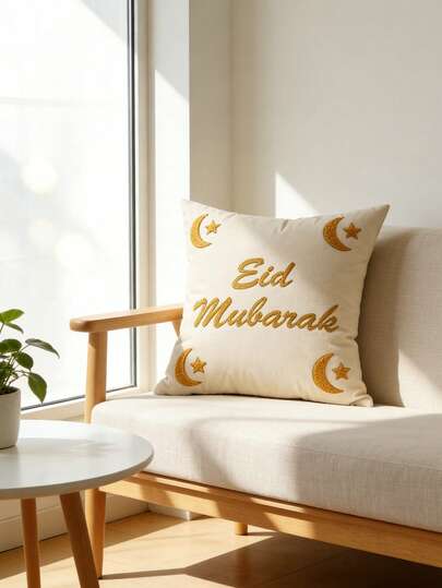 1/2pcs Ramadan Mubarak Pillow Covers Eid Mubarak Embroidered Throw Pillow Cases Ramadan Kareem Decor Ramadan Decorations For Home Party, Modern Shining & Dull Contrast Stars & Moon 18 X 18 Inches Gold, Home Decor, Room Decor, Cover Only