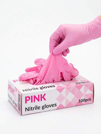 100pcs/Pack Disposable Pink Nitrile Gloves, Available In S/M/L Sizes. Durable Household Cleaning Gloves Suitable For Kitchen, Bathroom, Cleaning, Tattoo Shops, Salons, Hair Coloring, Pet Care, Beauty Supplies And Household Tools. Flexible Design, Comfortable Wear (No Packaging Box)
